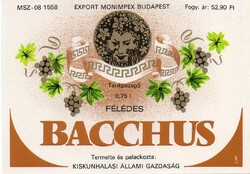 Wine label: Kiskunhalas Bacchus sparkling wine. (Drink label)