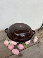 Zománcos zomàncozott ritka barna Bonyhád 25cm tál pogácsás pörköltes leveses tál falusi paraszti