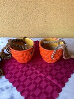 Retro KIRÁLY KERÁMIA sárga kaspó pár 15x12 cm.