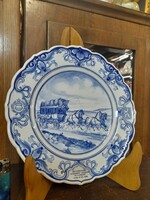 Retro,Egyedileg Gyártott Holland-Magyar 1969 Delfts Kézi Festésű Porcelán Emlék Dísztányér.24.5 cm.