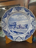 Nagyméretű,Egyedi Holland-Magyar 1969 Delfts Kézi Festésű Porcelán Emlék Dísztányér.37 cm.