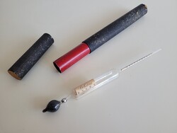 Régi antik Erdély és Szabó Budapest fújt huta üveg borfokoló hőmérő tej sűrűségmérő és tok