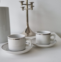 Vintage Picco minőségi porcelán 2 személyes kávéskészlet - platina díszítéssel