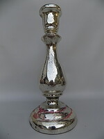 Antik ,dupla falú, szakított aljú, fújt üveg ,ezüsttel foncsorozott gyertyatartó