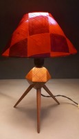 Vintage intarziás  fa tripod asztali lámpa ALKUDHATÓ