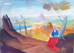 Festmény, MCP szignóval, Itáliai táj - Madonna a kis Jézussal
