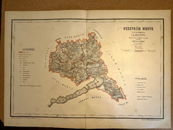 Veszprém vármegye térképe. Hátsek 1880. A magyar szent korona országainak megyei térképei.