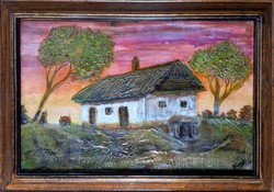 Hegyháti napnyugta,Prima díjas művésztől,50x35cm kép kerettel, tanúsítvánnyal. Károlyfi Zsófia /1952