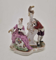 German Ludwigsburg Porcelain Figurine of Courting Couple, 18th Century 14cm