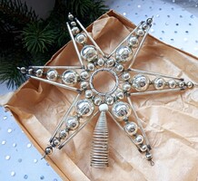 Régi nagy gablonz üveg karácsonyfa csúcs dísz  csillag 18cm