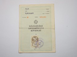 Házassági Anyakönyvi Kivonat 1971. Kádár korszak