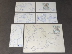Kass János grafikák és szignált bélyeg 1975