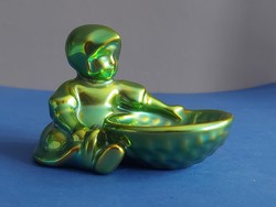 ! Zsolnay eozin "tálas Annuska" porcelánszobor  1993 utáni hibátlan állapot! - 752