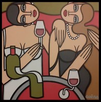 Art Deco stílusú festmény- Guena - FEMMES BORDEAUX - 40x40 cm