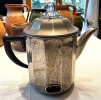 Régi Art deco alumínium vízforraló, tea kávéfőző, üveg tetővel és fa fogóval, retro