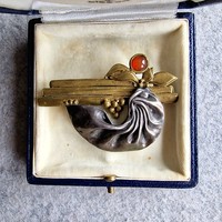 Super elegance antique hand crafted brooch, Mixed metal and one agate carbonchon
