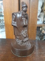 Régi Ca.1900 Évek Botjára Támaszkodó Juhász Kutyájával Terrakotta Szobor.19 cm.
