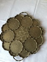 Tálca és 6db poháralátét garnitúra  sárgaréz, Bor, borospince, sör, tea, kávé, dekoráció, kínáló