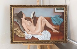 (K) Szép nagyméretű akt festmény 94x64 cm kerettel