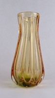 1T563 Archimede Seguso borostyánsárga muránói üveg váza díszváza 23.1 cm