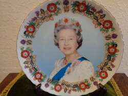 Angol emlék dísztányér  ,  II. Erzsébet 50 éves jubileum ,  márkás porcelán , 21 cm