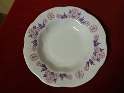 Zsolnai porcelán mélytányér, lila virágmintával. Jókai