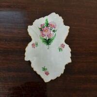 Herendi Map virágmintás porcelán szőlő levél kínáló tál, hamutál