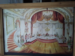 Vogel Eric (1907-1996) Főúri palota festmény fakeretben 50 x 70 cm képméret 42x61 cm