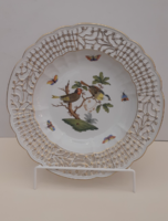 Gyönyörű 26 cm Herendi porcelán Rothschild mintás áttört fali dísztál