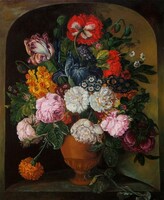 Flamand Virágcsendélet Bouquet csokor vázában - olajfestmény - 40cm x 50 cm