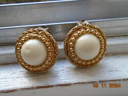 Vintage aranyozott klipsz gyönggyel,3 soros széles foglalatban