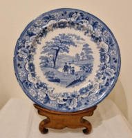Angol kék fehér kerámia transferware fajansz tányér 25cm