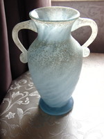 Szép régi vízkék üveg amfora váza antikolt felülettel