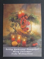 Karácsonyi képeslap - Gyertyák, Fenyő, Díszek témájú, retró üdvözlőlap, levelezőlap