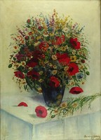 1T402 Parányi Pabar István (1903-1979) : "Pipacsos csendélet" 1934 70 x 50 cm