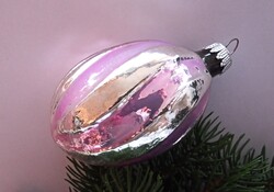 Vastag üveg rózsaszín csíkos karácsonyfa dísz 9m