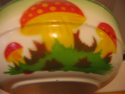 Retro zománcos füles tál, vájling, gomba mintás ritkaság, 28 cm, BUDAFOK