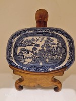 Staffordshire ironstone tányér kék fehér old willow c1860 18.5cm