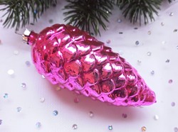 Retro rózsaszín nagy toboz karácsonyfa dísz 10cm