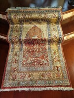 TÖRÖK KAYSERI 100% selyemszőnyeg, fémszálas részletekkel ,145x88 cm