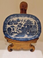 Antik angol porcelán tányér kék fehér old willow minta 17.5cm