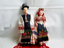 Retro Mezőkövesdi Matyó pár, lány és fiú rongybaba kb. 41 és 39 cm