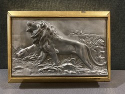 LION RELIEF IN BRONZE, GILD FRAME!!!  34.5X 24 cm!!!