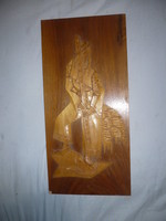 Faragott fa falikép juhász birkákkal  44x21cm