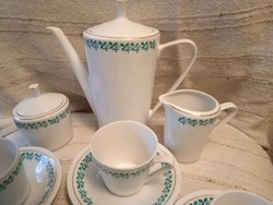 Alföldi porcelán kávés készlet, zöld leveles mintával