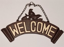 Öntöttvas Vintage stílusú madaras Welcome üdvözlő tábla  26 cm x 15 cm