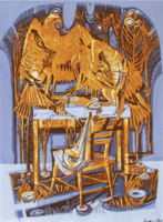 Xantus Gyula: Csendélet sasokkal (60x80cm)