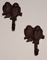 Nagyméretű vintage öntött vas madaras akasztó , fogas  párban  12 cm x 8,5 cm
