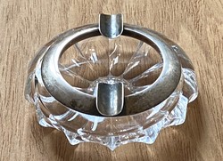 925-ÖS EZÜST PEREMŰ KEREK ART DECO ÜVEG HAMUTARTÓ