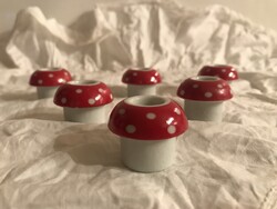 GYERTYATARTÓ - 6 db - PORCELÁN  - GOMBA - RÉGI - VASTAG - 3,5 x 3 cm  - OSZTRÁK - HIBÁTLAN